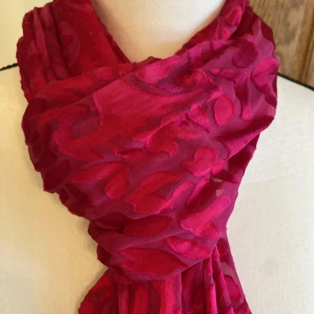 Women's Rectangular Long Tie Dye Scarf Fuchsia Hand Dyed Satin 14x72